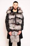 Men's Parka Jacket Black Silver Foxx