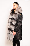Men's Parka Jacket Black Silver Foxx