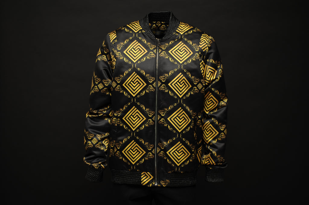 Silk Bomber Jacket Black/Gold –