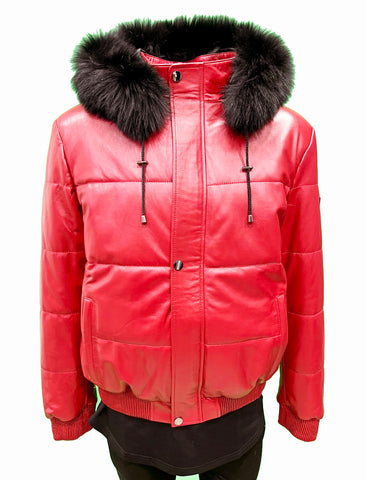 Leather bomber jacket